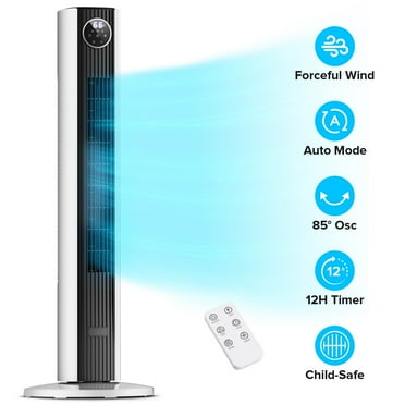 KISSAIR 35" Oscillating Tower Fan, Bladeless Floor Fan with Remote, 4 Modes & 3 Speeds, 12H Timer, Quiet & Family-Safe, LED Display, 85° Wide Cooling for Bedroom & Home  (Black - White mix)