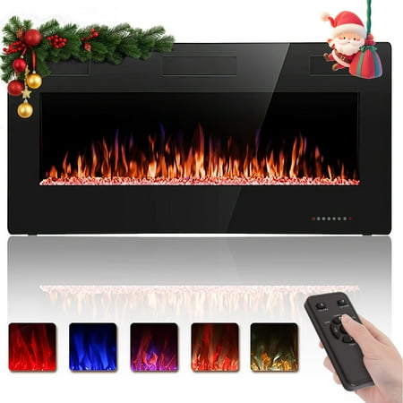 KISSAIR 36’’ 1500W Wall Mounted Recessed Electric Fireplace,12 Flame Color Modes,Touch Screen & Remote Control,Ultra Thin & Low Noise
