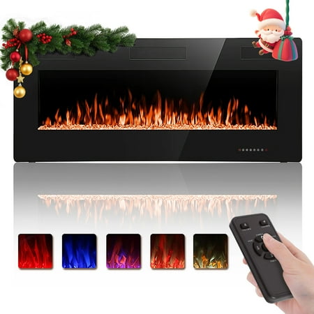 KISSAIR 42’’ 1500W Wall Mounted Recessed Electric Fireplace,12 Flame Color Modes,Touch Screen & Remote Control,Ultra Thin & Low Noise