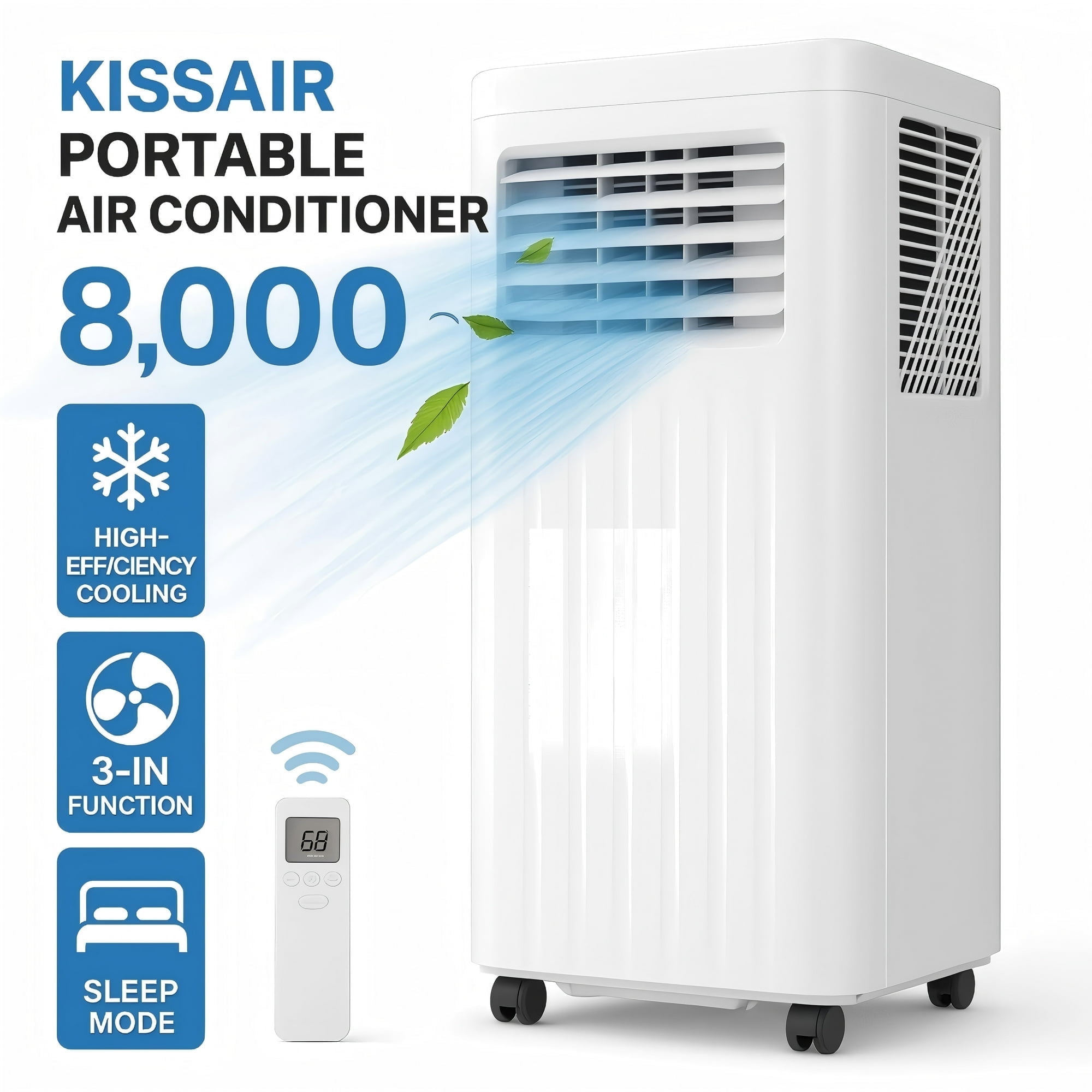 KissAir Portable Air Conditioner 8000 BTU, 3-in-1 AC, Dehumidifier - Main Image