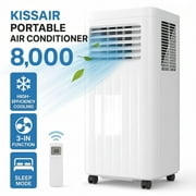 KISSAIR Portable Air Conditioner 8000 BTU Ashrae, 3-in-1 Portable AC, Dehumidifier & Fan with 24-Hour Timer/Remote Control/Windows Kit (White)