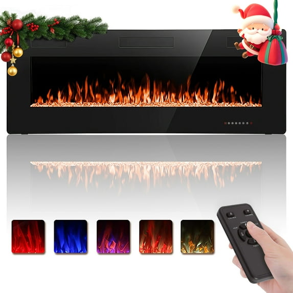 KISSAIR 50’’ 1500W Wall Mounted Recessed Electric Fireplace,12 Flame Color Modes,Touch Screen & Remote Control,Ultra Thin & Low Noise