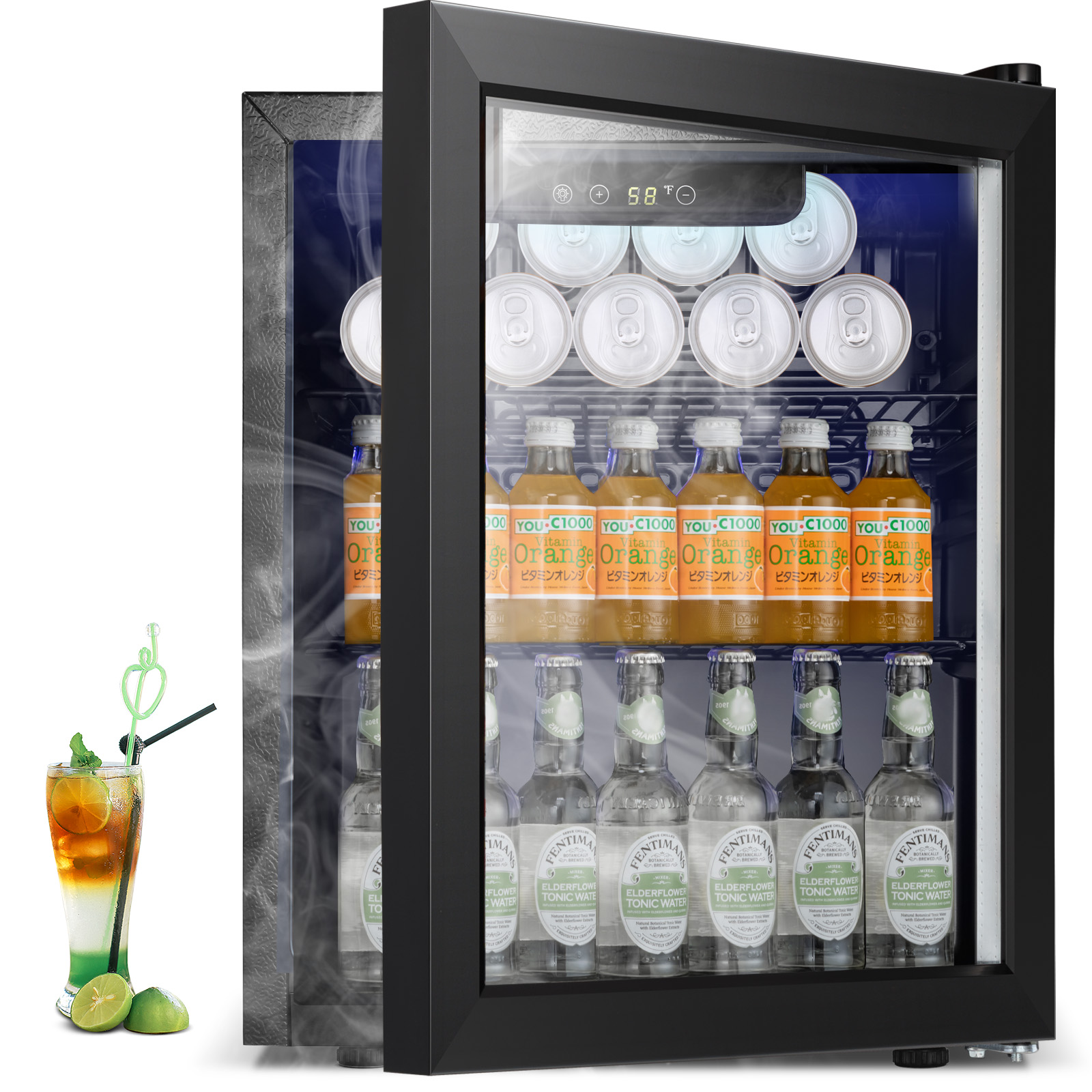 KISSAIR 54Can Beverage Refrigerator Cooler, 34 Bottle Mini Fridge, Wine Cooler Dispenser with 6