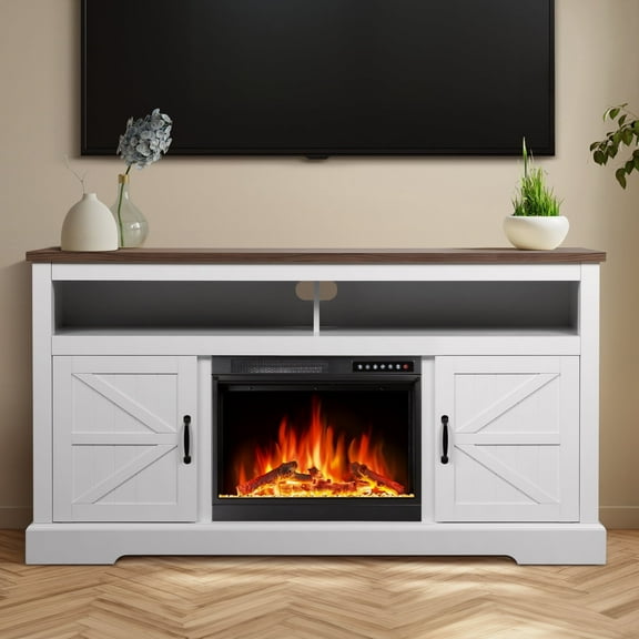 KISSAIR 60'' Electric Fireplace Mantel, Remote Control, Adjustable LED Flame, 750W/1500W Free Standing Fireplace(White)