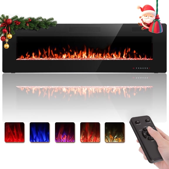KISSAIR 60” Indoor Electric Fireplace Ultra Thin Fireplace, Wall Mounted Recessed Fireplace with Multiple Colors