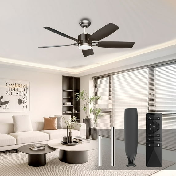KISSAIR 52 In Ceiling Fan 5 Baldes with Light and Remove Control 6 Speeds & Reversible DC Motor,3 Color Dimmable LED, Ultra Quiet 45dB, Timer Function (Black)