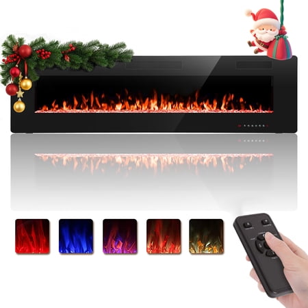 KISSAIR 68’’ 1500W Wall Mounted Recessed Electric Fireplace,12 Flame Color Modes,Touch Screen & Remote Control,Ultra Thin & Low Noise
