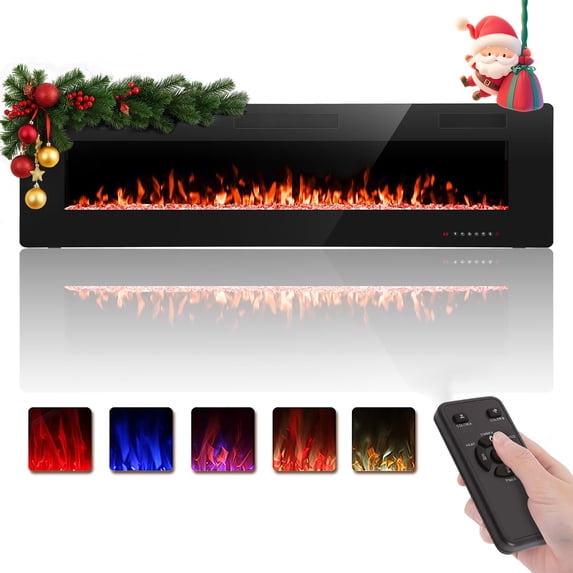 KISSAIR 68’’ 1500W Wall Mounted Recessed Electric Fireplace,12 Flame Color Modes,Touch Screen & Remote Control,Ultra Thin & Low Noise