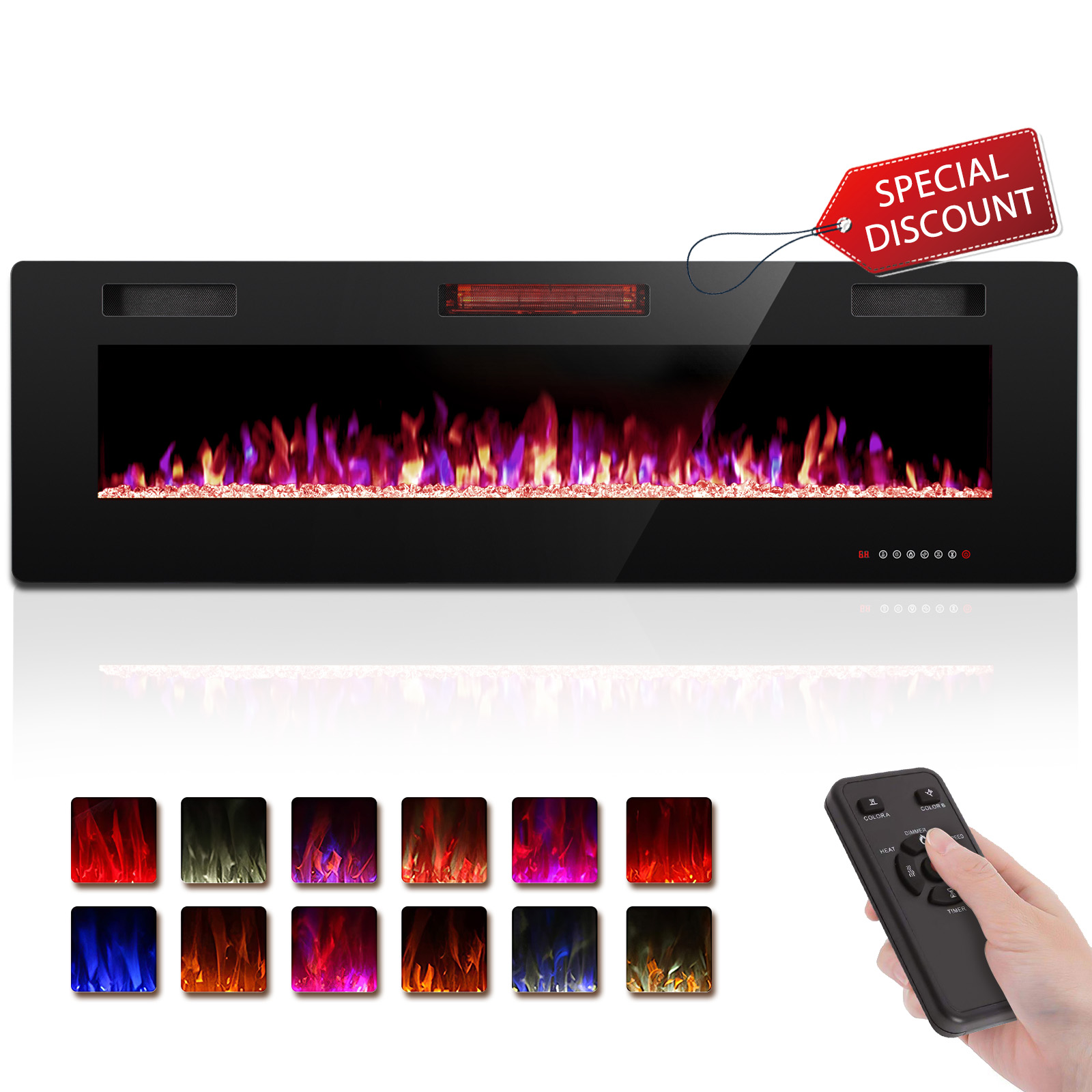 KISSAIR 68’’ 1500W Wall Mounted Recessed Electric Fireplace,12 Flame ...