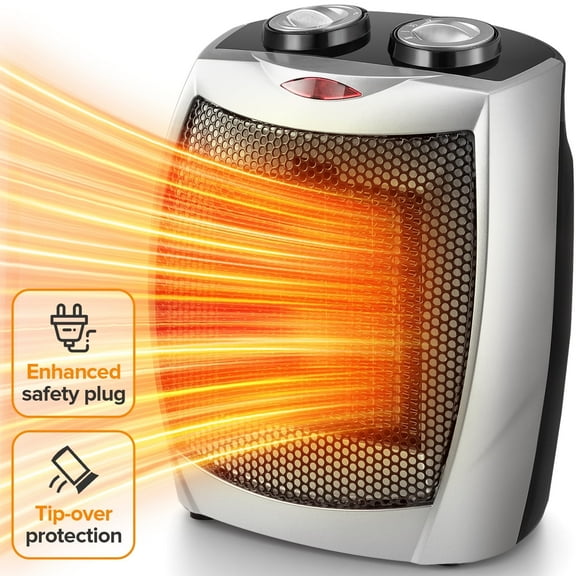 KISSAIR 750W/1500W Space Heater - ETL Certified, Silent Heating, V-0 Flame Retardant, Ceramic, Portable for Home & Christmas (Silver)