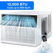 KISSAIR 12,000 BTU 550 Sq.ft Window Air Conditioner, 115V U-Shape Window Air Conditioner with 6 Cooling & 3 Fan Modes, White & Black