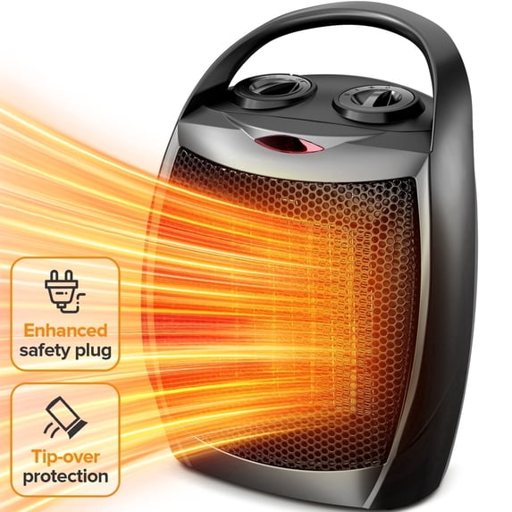 Electactic Compact 950W/1500W Space Heater with Thermostat - ETL Certified Ceramic Portable Heater Fan, Ideal for Home/Dorm/Office/Kitchen, Black