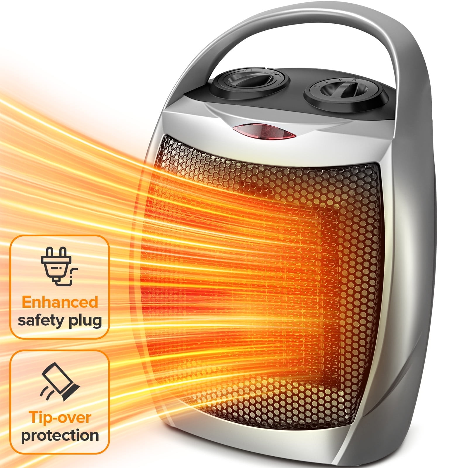 KISSAIR Compact 950W/1500W Space Heater with Thermostat - ETL Certified Ceramic Portable Heater Fan, Ideal for Home/Dorm/Office/Kitchen, Silver
