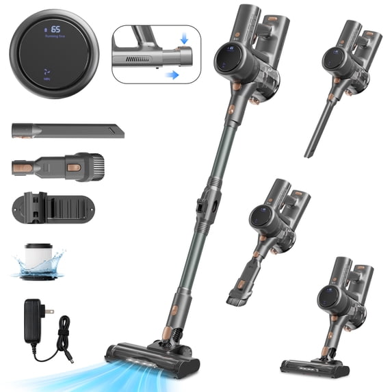 KISSAIR 500W Cordless Vacuum Cleaner, Brushless motor Lightweight Self-standing Led Display Screen Vacuum Cleaners for Home, 60 Min RuntimeCarpet Pet Hair, Gray