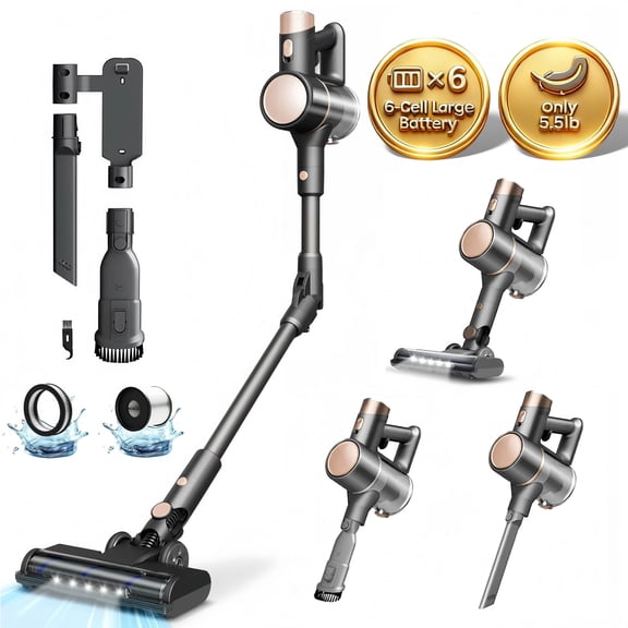 KISSAIR Cordless Vacuum Cleaners rechargeable 50min 2200mah Lightweight Led Display Screen Stick Vacuum Cleaners for Home Hardwood Floor Carpet Pet Hair, Grey