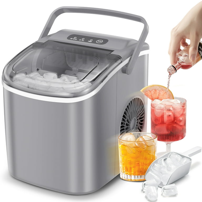 Kissair Countertop Ice Maker Portable Ice Machine with Handle, Self-Cleaning Ice Makers, 26Lbs/24H, 9 Ice Cubes Ready in 6 Mins for Home Kitchen Bar