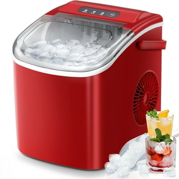 KISSAIR Countertop Ice Maker Portable Ice Machine with Handle, Self-Cleaning Ice Makers, 26Lbs/24H, 9 Ice Cubes Ready in 6 Mins for Home Kitchen Bar Party Red