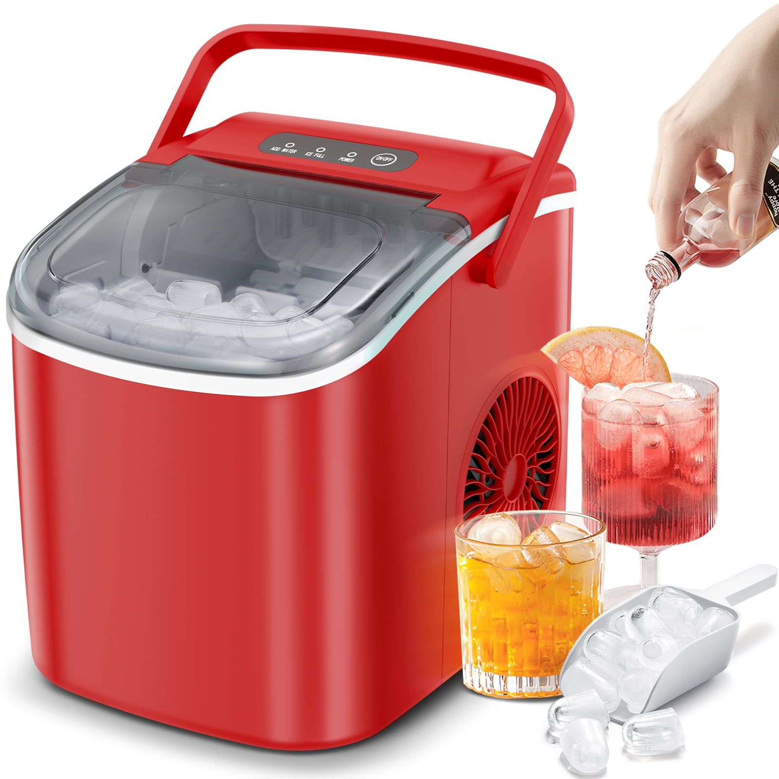 Kismile Counter top Ice Maker Machine, 9 Cubes Ready in 6-8 Minutes,  Portable Ice Cube Maker with Scoop and Basket for HomeKitchenOfficeBar  (Red) – The Market Depot