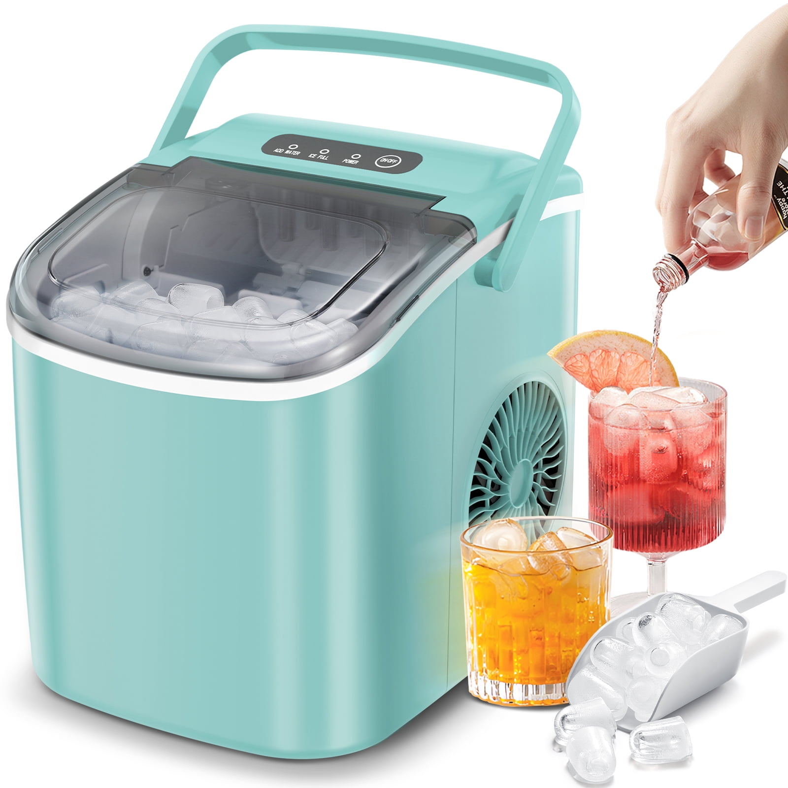 EUHOMY 34Lbs/24h Countertop Ice Maker Machine - Fully Flip Cover Cleaning,  2 Sizes Ice, 7 Mins 9 Bullet Ice, Portable Ice Maker with Basket and Scoop