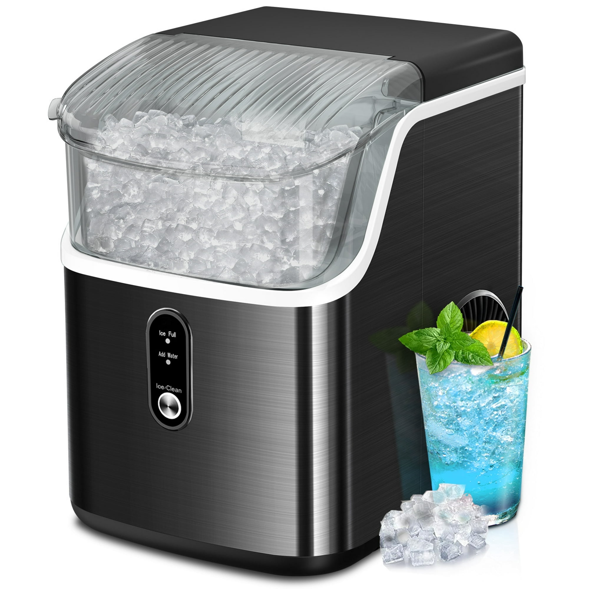 Electactic Nugget Countertop Ice Maker with Soft Chewable Ice, 35Lbs/24H, Self-Cleaning, Ice Scoop, Black