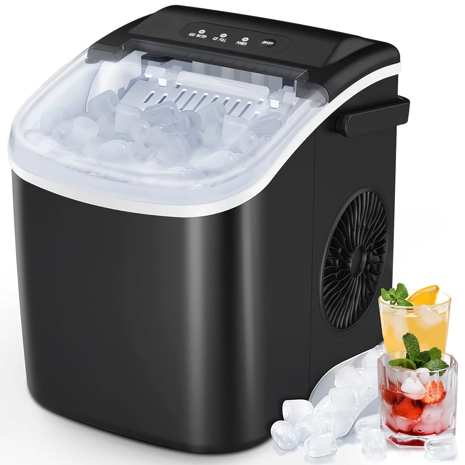 KISSAIR Countertop Ice Maker, Self-Cleaning Portable Ice Maker Machine with Handle, 9 Bullet-Shaped Ice Cubes Ready in 6 Mins, 26Lbs/24H with Ice Scoop and Basket for Home/Kitchen/Party