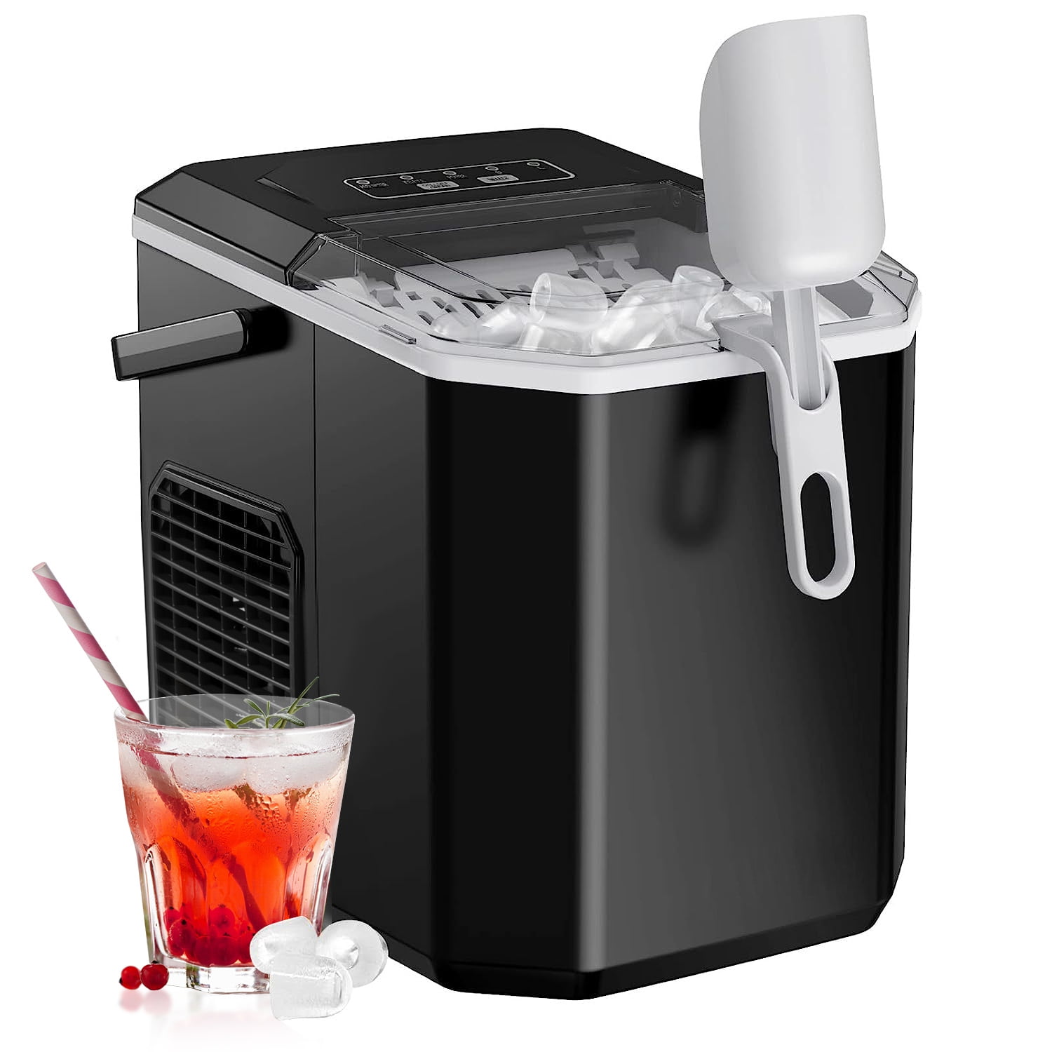 LHRIVER Nugget Ice Maker Countertop, 33lbs/24H with Self-Cleaning Function,  Portable Sonic Ice Machine for Home/Office/Party-Black 