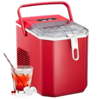 Auseo Portable Ice Maker Countertop, 9Pcs/8Mins, 26lbs/24H, Self-Cleaning  Ice Machine with Handle for Kitchen/Office/Bar/Party (Red) 