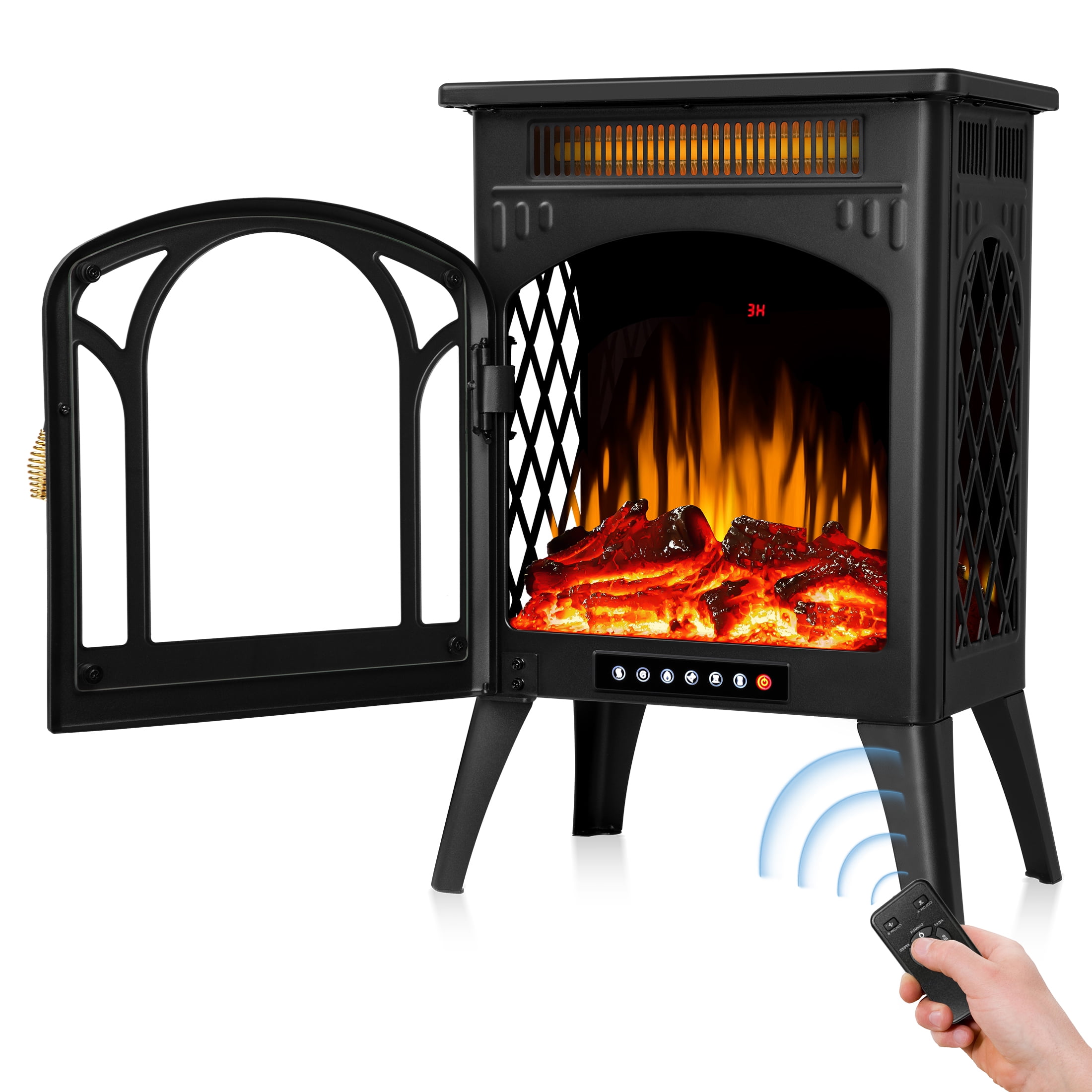 KISSAIR Electric Fireplace Heater 16 with 3D Realistic Flame Effect,  Freestanding Fireplace with Remote Control, Timer, Different Flame Color,2  Heating Modes 500W/1500W, Black - Walmart.com
