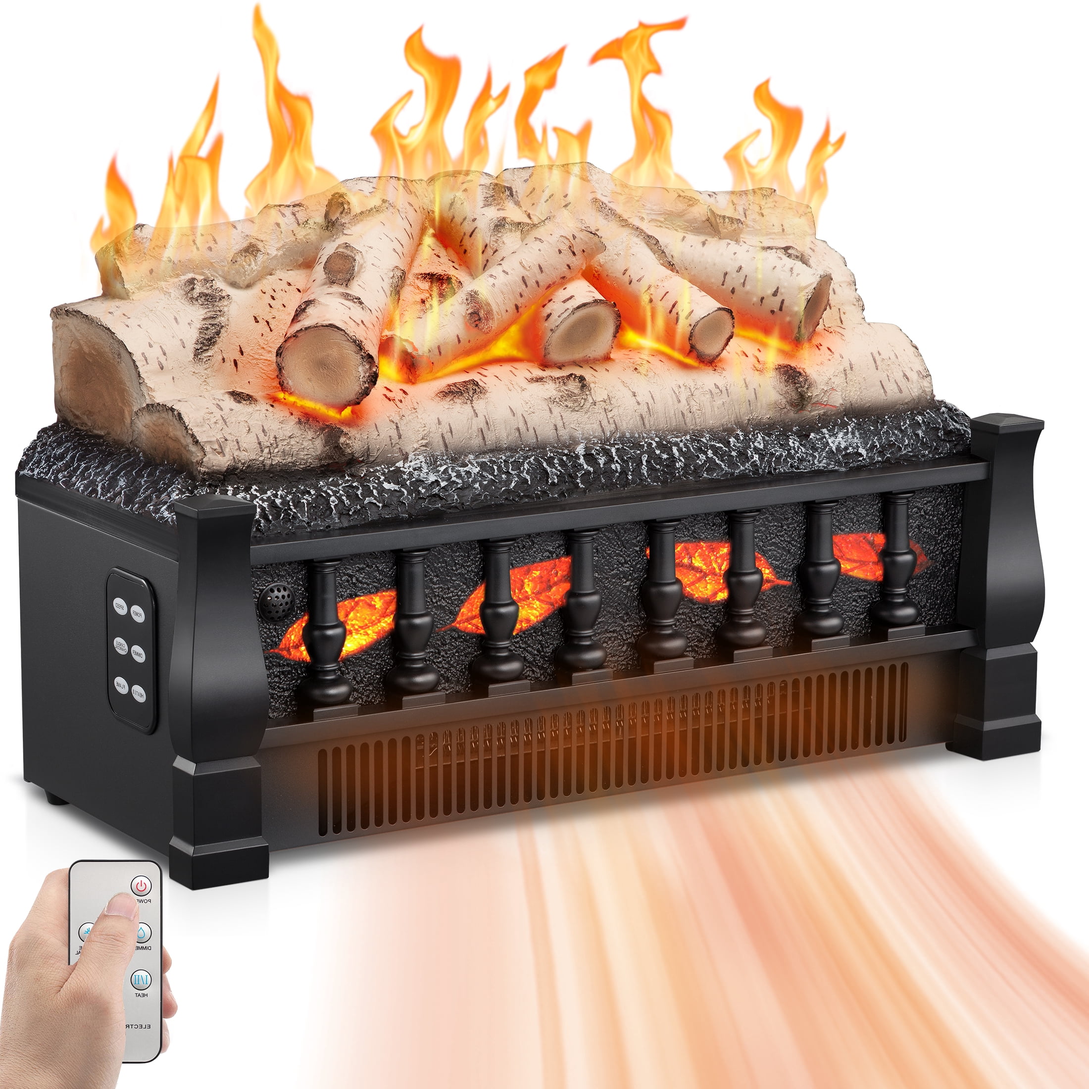 7+ Electric Fireplace Logs KISSAIR Electric Fireplace Log Set Heater with Remote Control, Flame