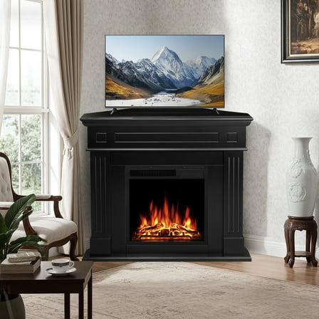 KISSAIR 44" Electric Fireplace TV Stand, Freestanding Fireplace Heater with Remote Control for Living Room, Bedroom, Black