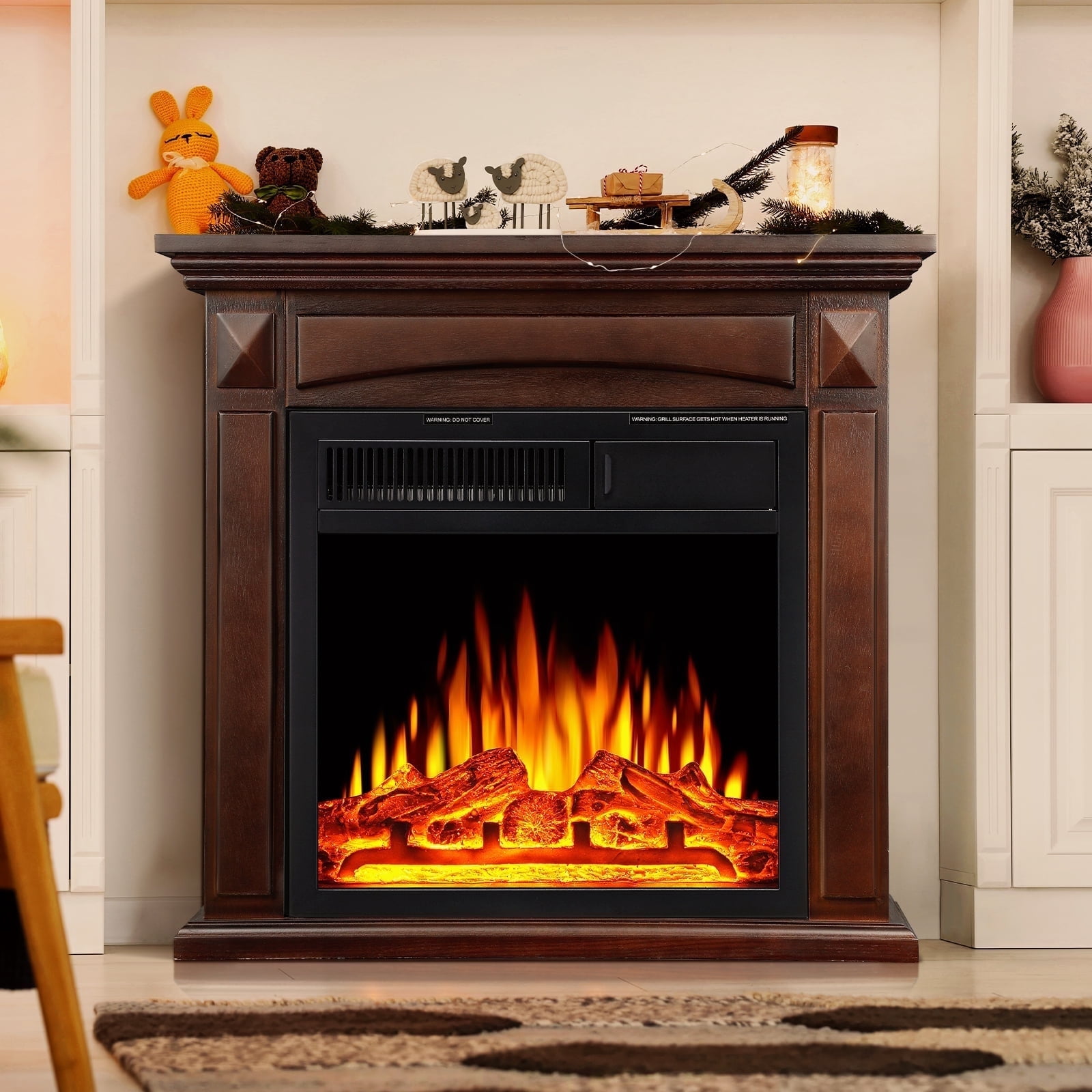 KISSAIR Electric Fireplace Mantel, Wood Surround Firebox, Freestanding ...