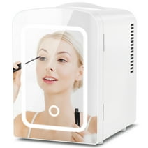 KISSAIR Mini Refrigerator and Personal Beauty Fridge, Mirrored Door with Light, 4 Liter, White