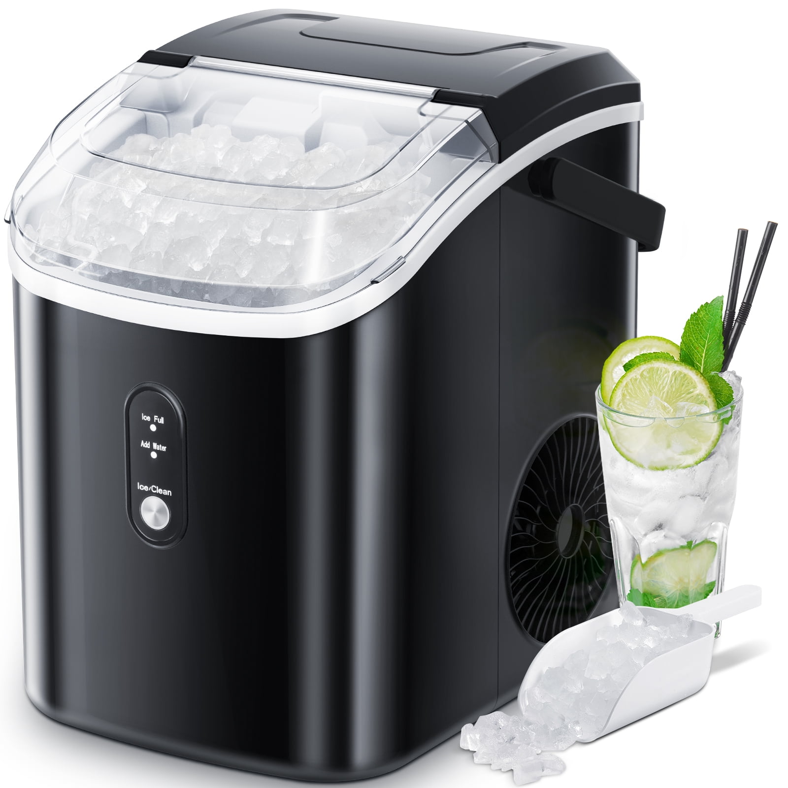 KISSAIR Nugget Ice Maker Countertop with Soft Chewable Pellet Ice, Portable Ice Machine with Handle, 35lbs/24H, Black