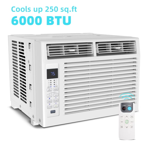 KISSAIR 6,000 BTU Window Air Conditioner with Remote Control , for Room AC Unit air conditioner 6 In 1, Easy Installation, Cools up to 250 Sq. Ft