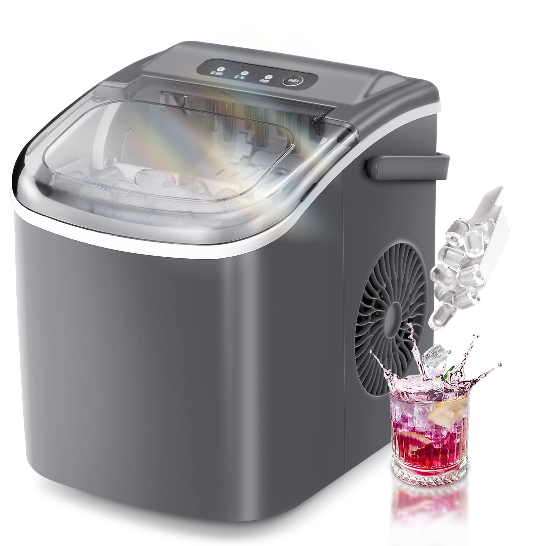 KISSAIR Countertop Ice Maker Portable Ice Machine with Handle,  Self-Cleaning Ice Makers, 26Lbs/24H, 9 Ice Cubes Ready in 6 Mins for Home  Kitchen Bar Party Red 