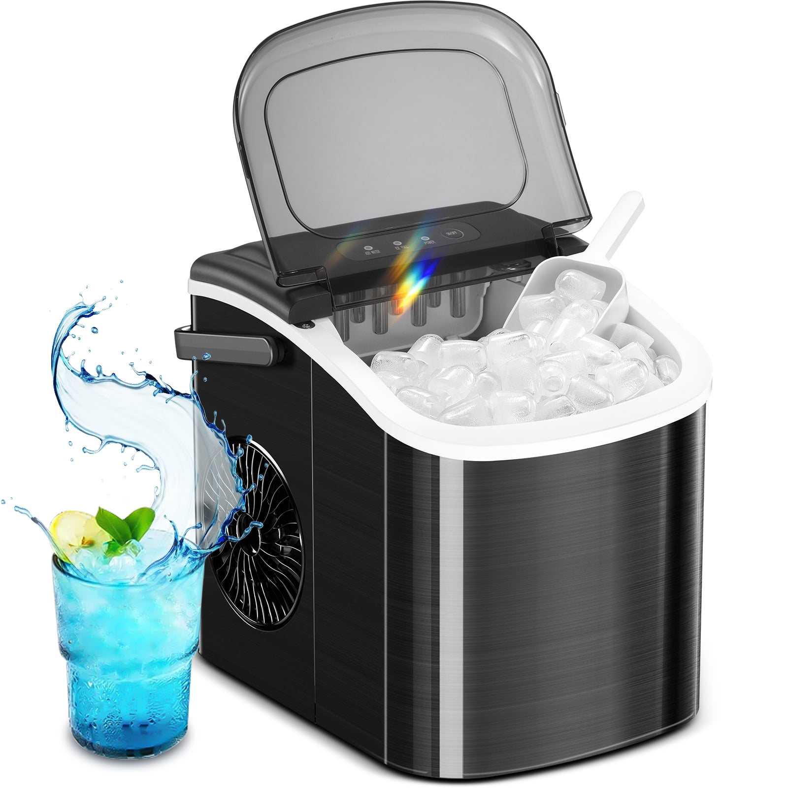 Portable Countertop Ice Maker – Self-Cleaning, 2 Ice Sizes, Compact Black, 26lbs/Day