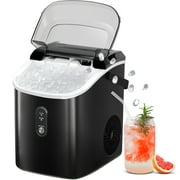KISSAIR Portable Nugget Ice Maker Countertop, Self-Cleaning Function, 32lbs/24H, for Home/Office/Party Stainless Steel--Black