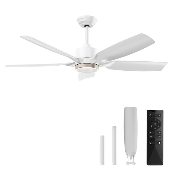 KISSAIR 52 In 5 Blades Ceiling Fan with Light and Remove Control 6 Speeds & Reversible DC Motor,3 Color Dimmable LED, Ultra Quiet 45dB, Timer Function ,White