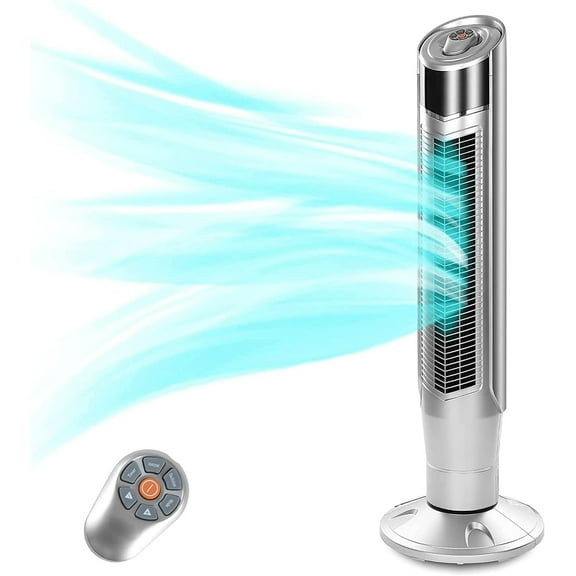 KISSAIR 40" Bladeless Tower Fan, 360° Oscillating Standing Fan with Remote, 8 Wind Speeds, 3 Modes, Quiet Cooling with LED Display & 24H Timer, for Home/Bedroom/Office(Silver)