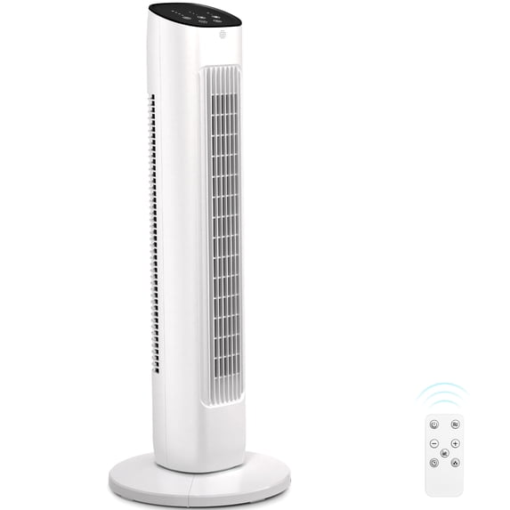 KISSAIR 30" Tower Fan with Remote, 3 Speeds, 2 Modes, LED Display, 15H Timer, 85° Oscillating, Bladeless Quiet Fan for Bedroom, Home & Office, White