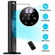 KISSAIR 35 Bladeless Tower Fan, Quiet Oscillating Fan with Remote, 4 Modes & 3 Speeds, 12H Timer, LED Display, Safe for Kids & Pets, Ideal for Bedroom & Home Black