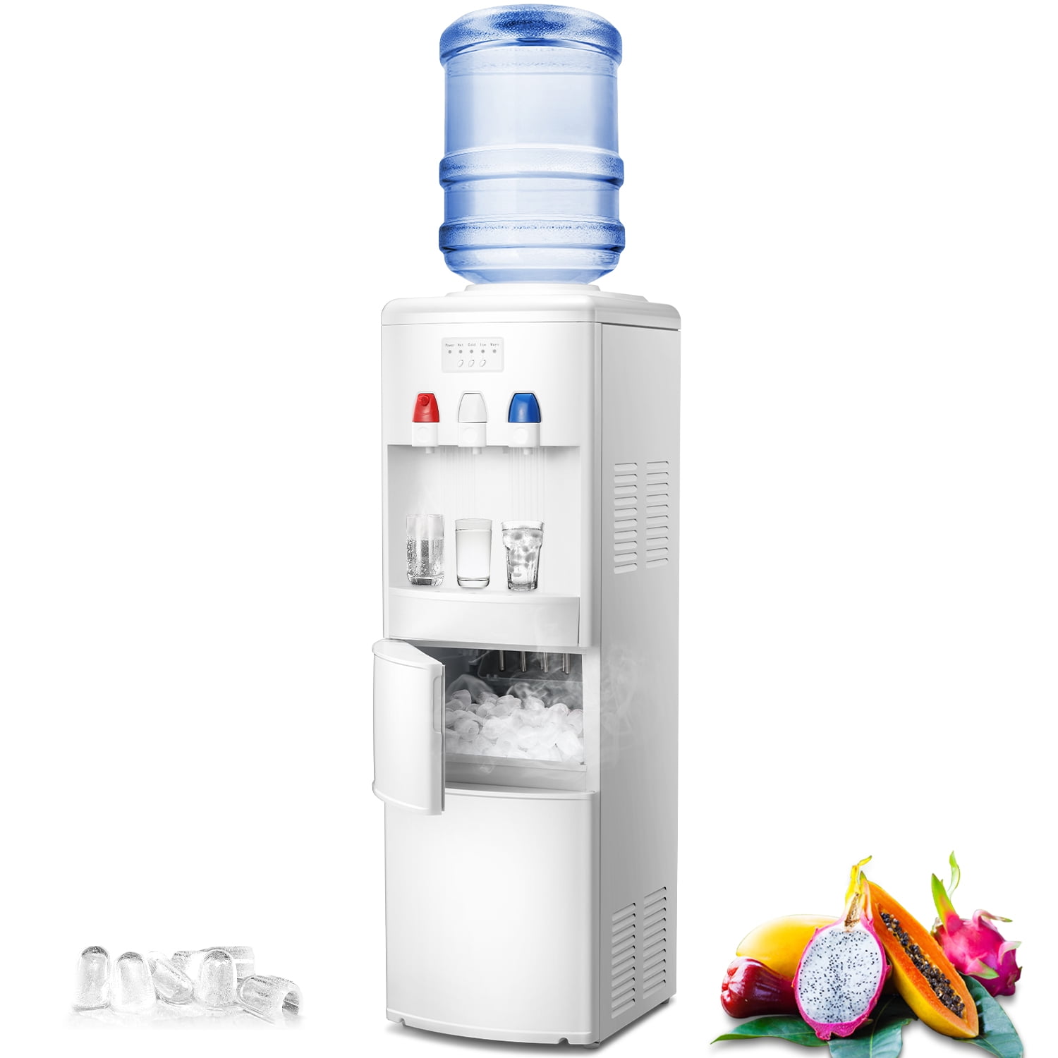 KISSAIR Water Cooler Dispenser with Builtin Ice Maker, Top Loading Water Coolers with Hot, Cold
