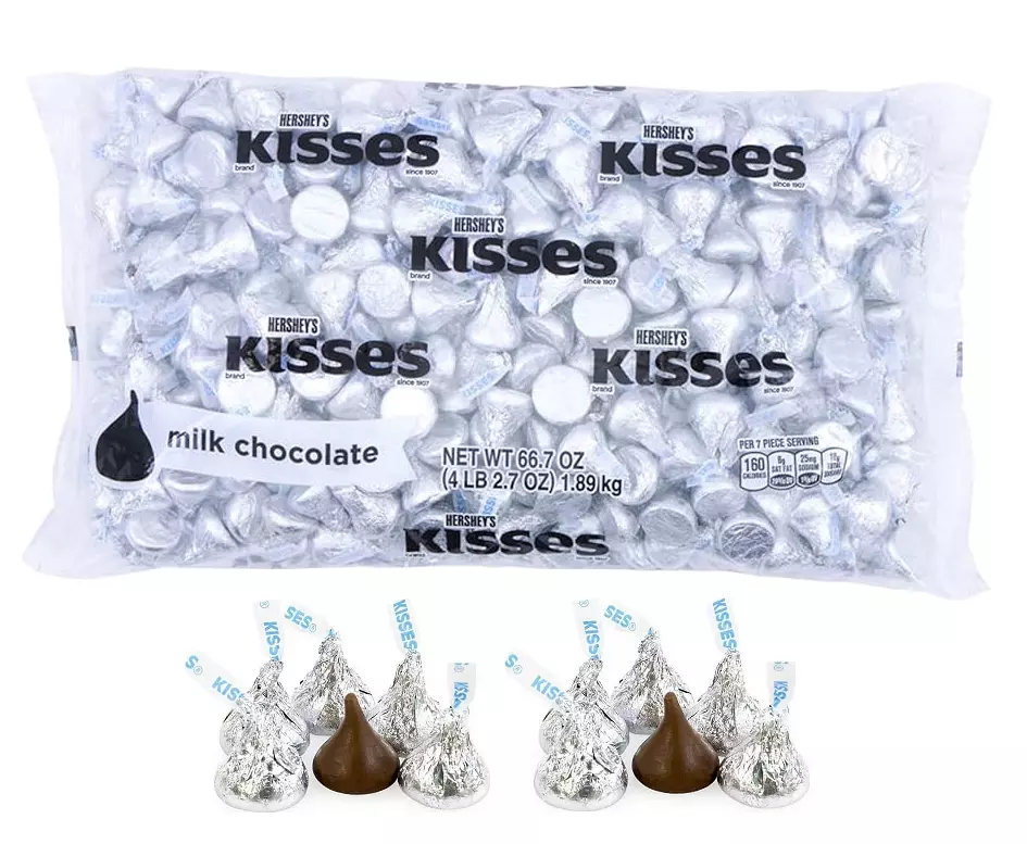KISSES Silver Foils, Milk Chocolate, Bulk Delicious Candy, 66.7-Ounce