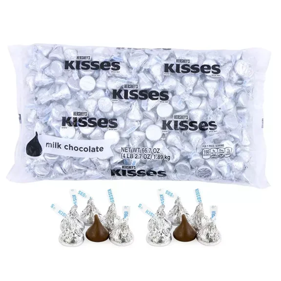 KISSES Silver Foils, Milk Chocolate, Bulk Delicious Candy, 66.7-Ounce