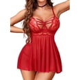 thumbnail image 1 of KISSGAL Lingerie Set for Women Sexy Babydoll Chemise Nighty Lace Mesh Teddy V Neck Sleepwear, 1 of 7