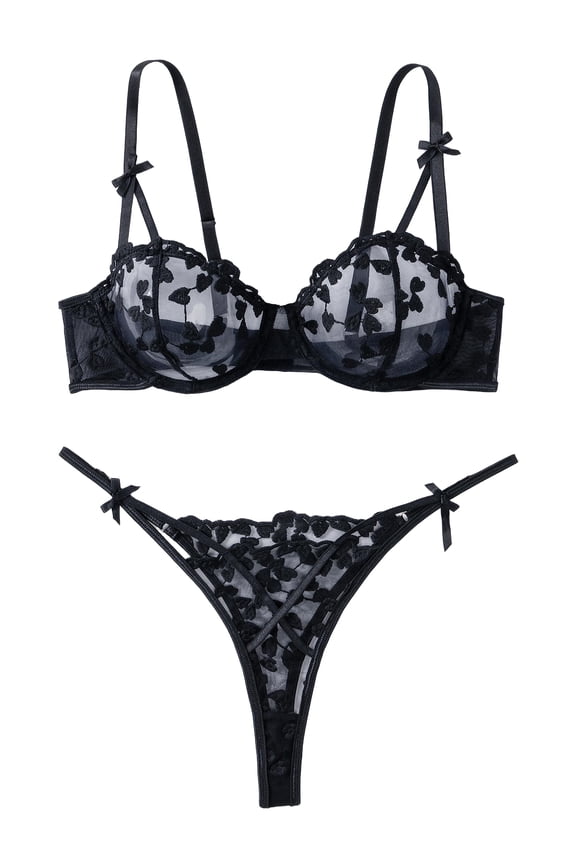 Lingerie for Women Underwired Push Up Embroidered Bra and Panty Set Lace Sexy Underwear