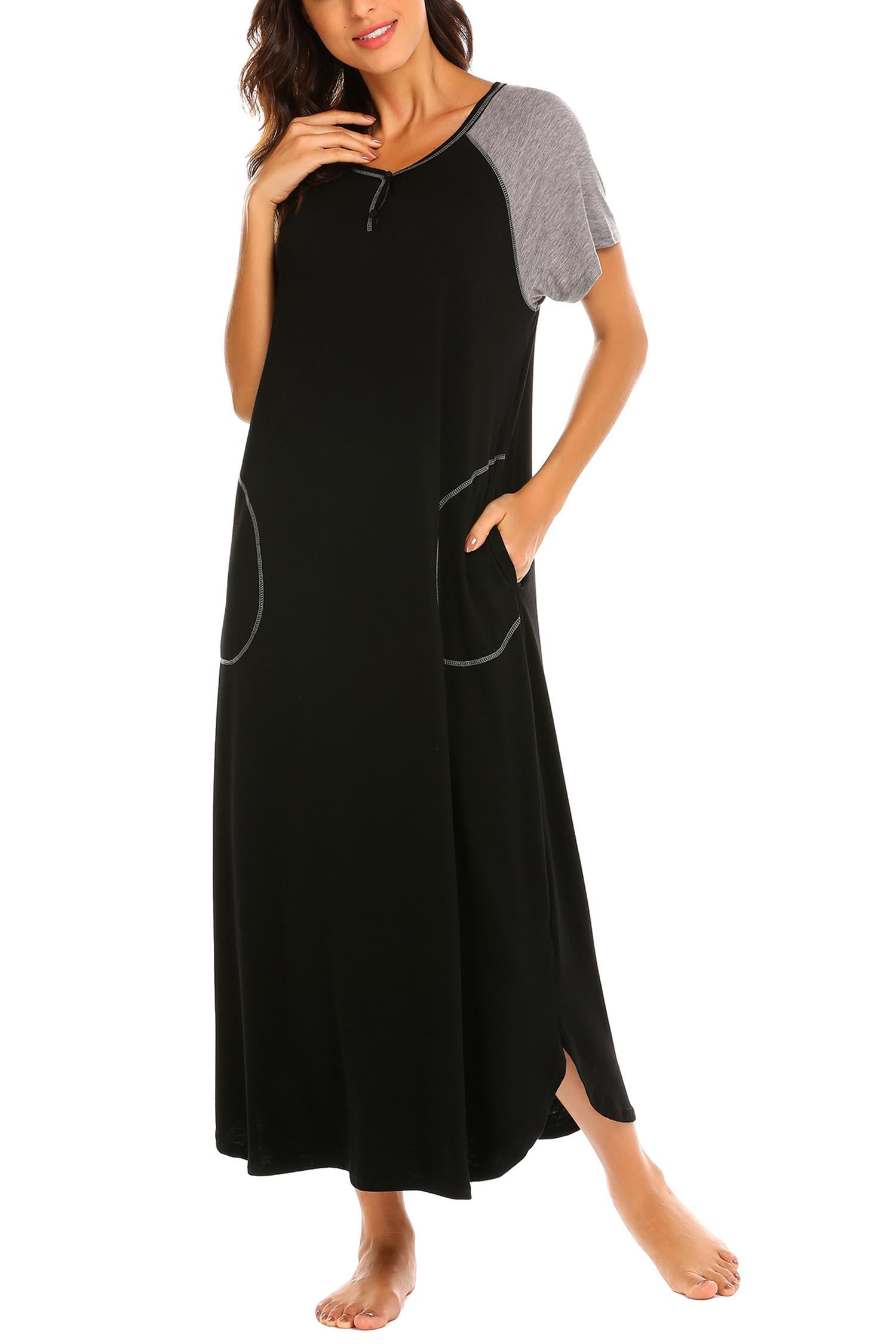 KISSGAL Long Nightgown for Women V-Neck Short Sleeve Patchwork Full ...