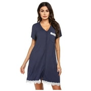 KISSGAL Nightgowns for Women Button Down Pajamas Dress V-Neck Short Sleeve Night Shirts Sleepwear S-XXXL