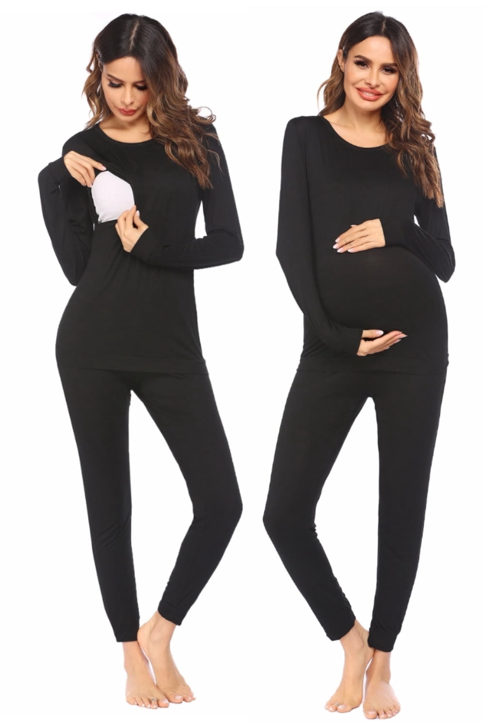 KISSGAL Nursing Pajamas for Women Maternity Thermal Underwear Sets Long Sleeve Top & Pants for Breastfeeding S-XXL