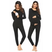 KISSGAL Nursing Pajamas for Women Maternity Thermal Underwear Sets Long Sleeve Top & Pants for Breastfeeding S-XXL
